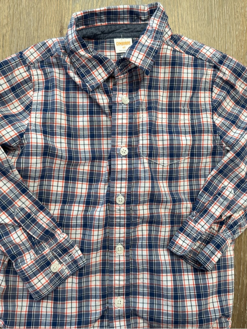Gymboree Navy, orange & White Plaid Button-Down Shirt, size 4t